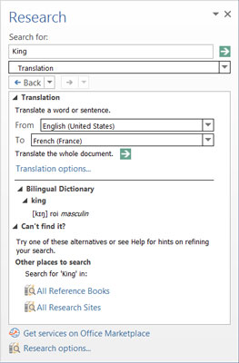 Use the Research task pane to translate a word or phrase.