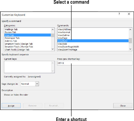 Assigning keyboard shortcuts to Word commands.