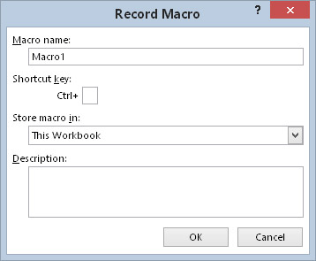 The Record Macro dialog box appears when you’re about to record a macro.