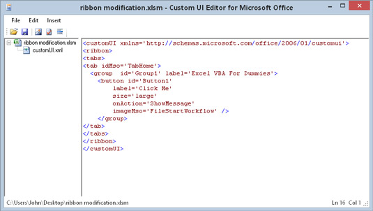 RibbonX code displayed in the Custom UI Editor.
