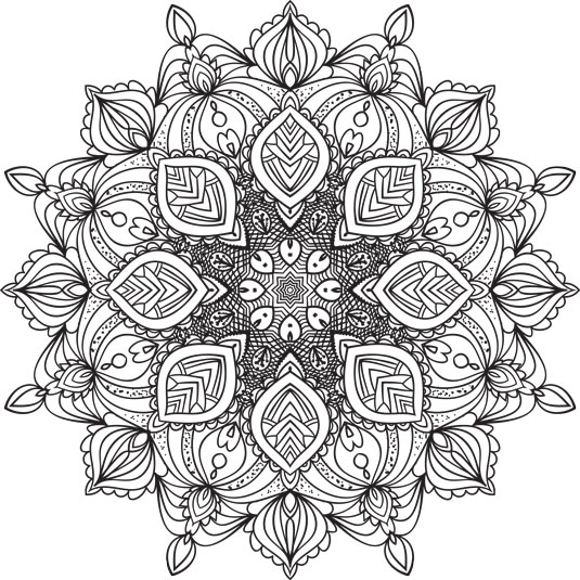 Check out this mandala, which combines detailed areas in the center with larger spaces on the outer part of the design.