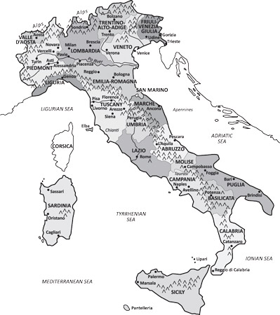 The wine zones of Italy. [Credit: Illustration by Lisa S. Reed]