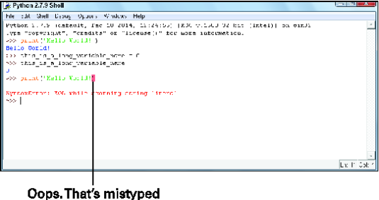 <b>Figure 2: Python's hissing about an error.</b>