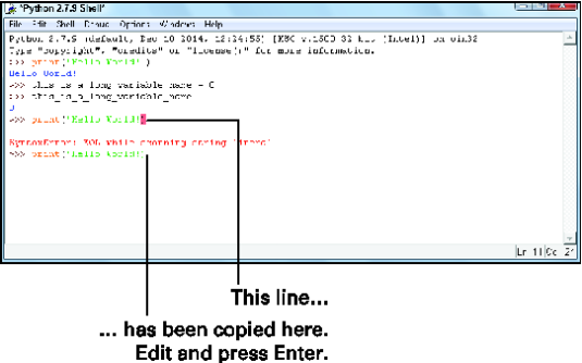 <b>Figure 3: Command line history copies lines so you can fix errors.</b>