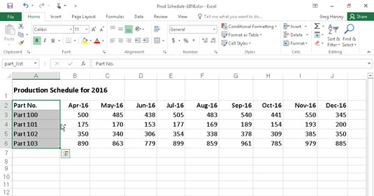 Selecting the cells in the first column of the table with AutoSelect.