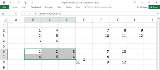 Using the TRANSPOSE function to change the orientation of a simple array.