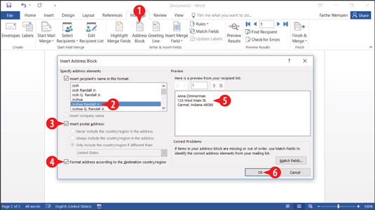 Specify options for the address block.