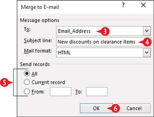 Specify email sending options.