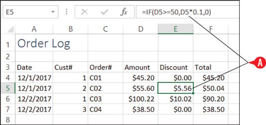 The amount of discount is determined using an IF function.