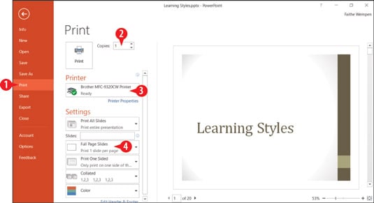 set your presentation to print 4 handouts