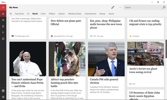 Click and drag the vertical scroll bar on the right to scroll down and view the headlines.