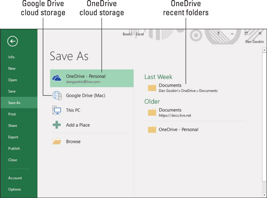 Saving a document on OneDrive storage.