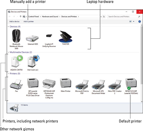 The Devices and Printers window.