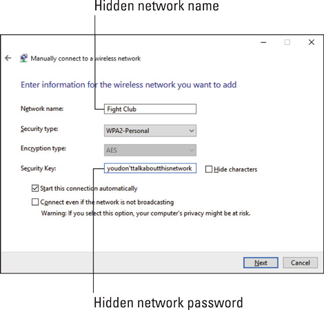 The nameless window for connecting to a hidden wireless network.