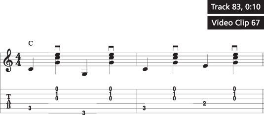 A simple thumb-brush pattern on a C chord.