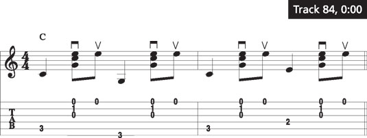 The thumb-brush-up pattern on a C chord.