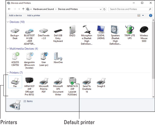 Printers in the Devices and Printers window.