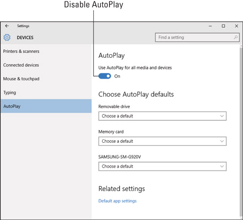 AutoPlay settings in Windows 10.