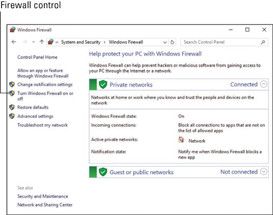 The Windows Firewall window.