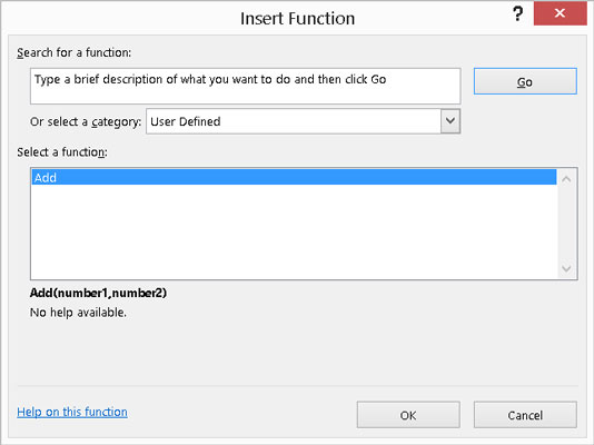 Finding the function in the User Defined category.