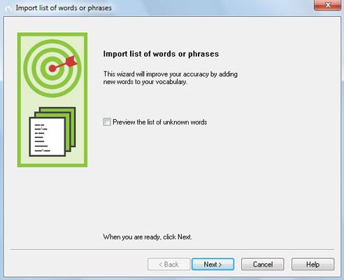 The Import List of Words or Phrases box.