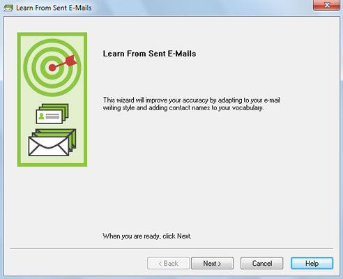 The Learn from Sent Emails Wizard on NaturallySpeaking.