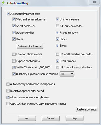 The Auto-Formatting dialog box.