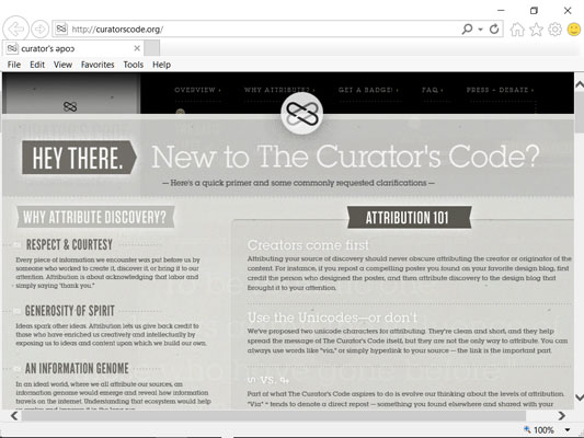 The Curator's Code web page