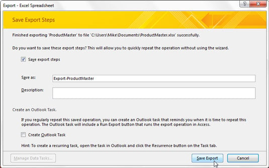 Use the Save Export Steps option if you export your data frequently.