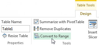 To remove Excel table functionality, convert the table back to a range.