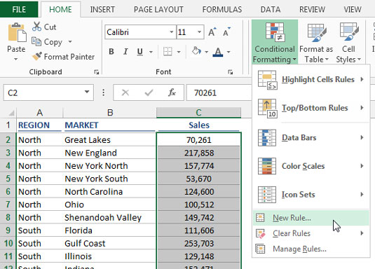 Select the target range and then select New Rule.