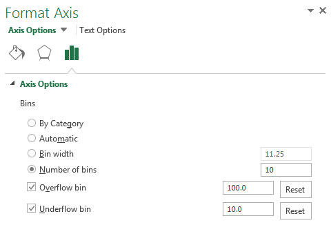 Configure the x-axis to override Excel's default bins.