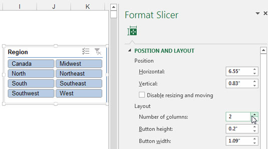 Adjust the Number of Columns property to display the slicer data items in more than one column.