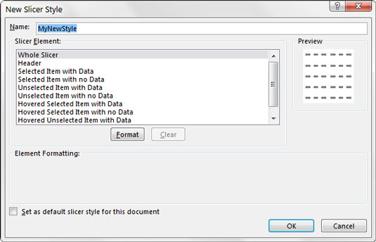 The New Slicer Style dialog box.