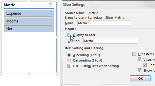 Deselect the Display Header check box.