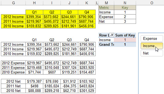Copy the formula down and across to build out the full staging table.