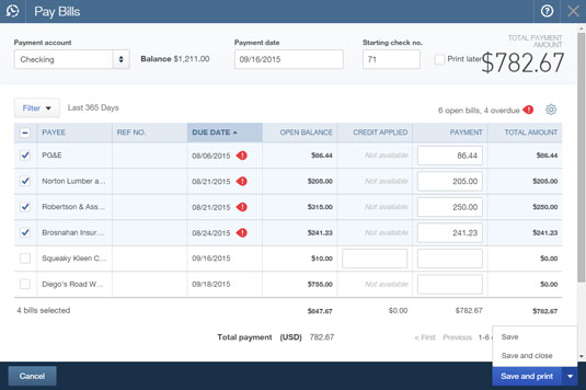 QBO uses the bill amount less any vendor credits to calculate a payment amount.