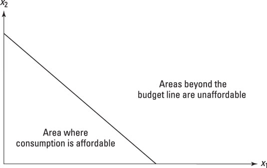 The budget line, or budget constraint, splits an area into affordable (or feasible) and unaffordabl