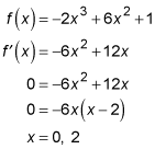 Finding the first derivative and solving for x.