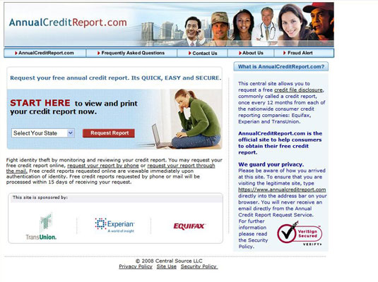 The Annual Credit Report home page.