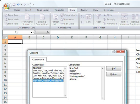 Create a custom list to quickly enter items that you frequently type in worksheets.