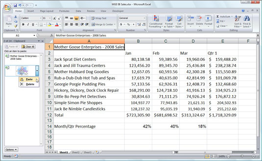 The Office Clipboard task pane appears on the left side of the Excel Worksheet area.