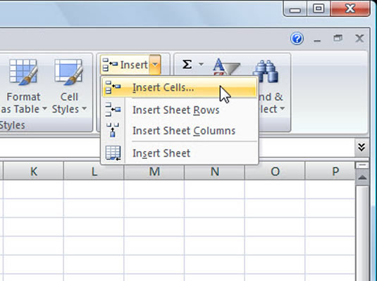 You can find options for inserting cell's on the Home tab of Excel 2007's Ribbon.