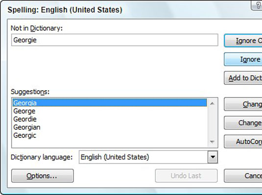 Use the Spelling dialog box in Excel 2007 to correct typos in a worksheet.