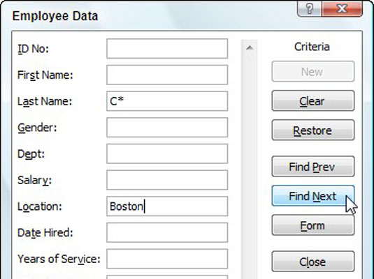 Use the Criteria button to search records based on known data.