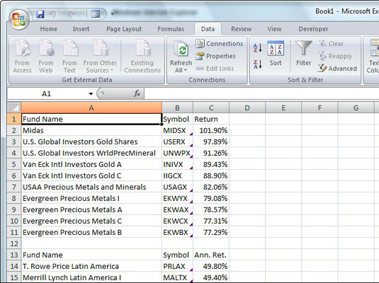 Select to place the data in the Existing Worksheet or in a New Worksheet, and then click OK.