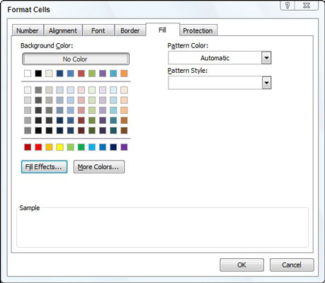 Select a new pattern for a cell selection on the Fill tab of the Format Cells dialog box.