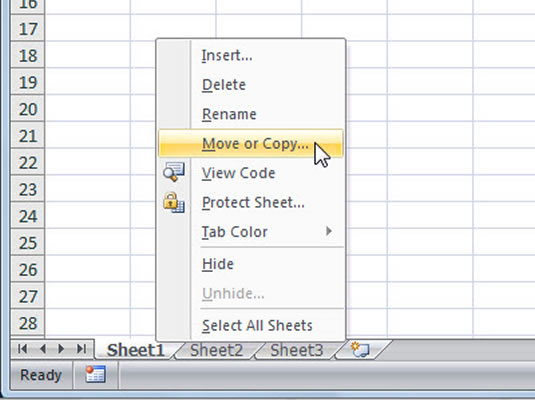 Right-click one of the selected sheet tabs and then click Move or Copy on the shortcut menu.