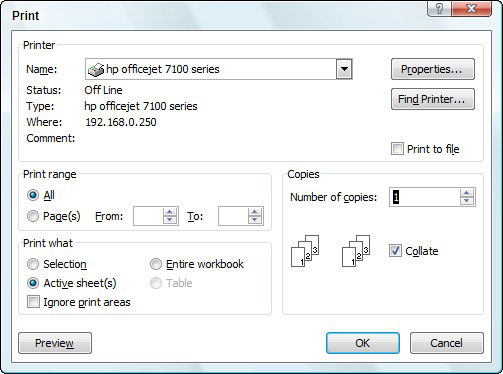 Use the Print dialog box to change common print settings.