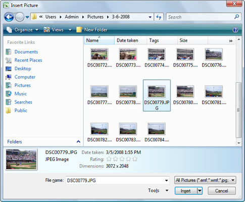 Locate and select the picture file you want to import.
